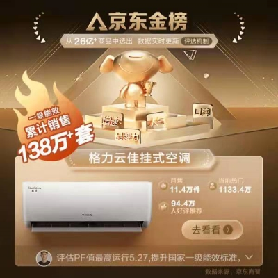 夏日电器礼品【京东】格力1.5匹 云佳 壁挂式空调    2699 元           领京东优惠券30元。