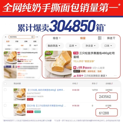 【三只松鼠_纯奶手撕面包480g】吐司包早餐   9.9  元     9块9包邮推荐，特价好货。