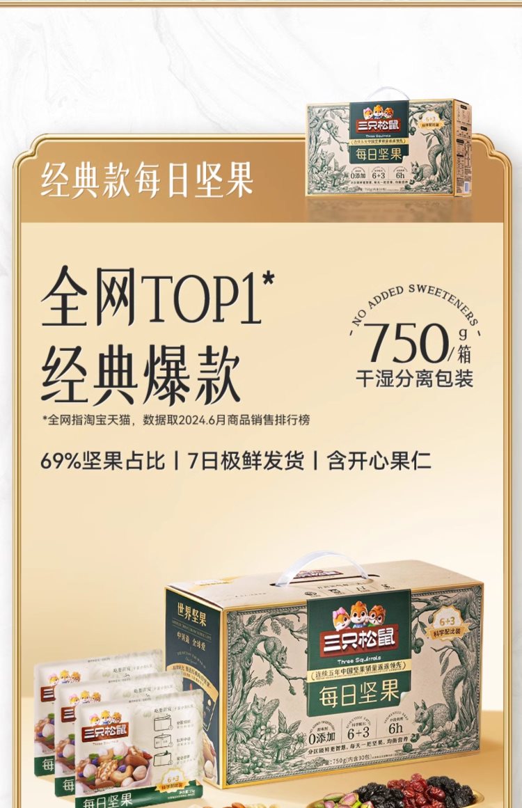 企业员工福利礼品，坚果礼盒礼物【三只松鼠_每日坚果750g/30包】，52.8 元