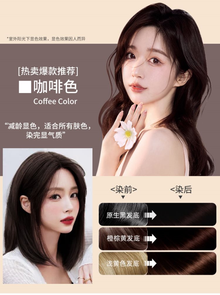时尚礼物 韩金靓果油染泡泡染发剂植物纯自己在家染发膏黑茶遮白