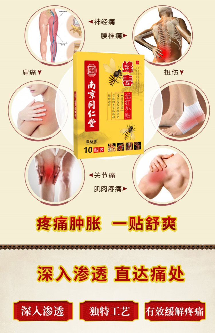 健康礼品 颈椎病肩周炎贴膏蜂毒风湿类关节痛腰疼腰椎贴腰间盘突出专用膏贴